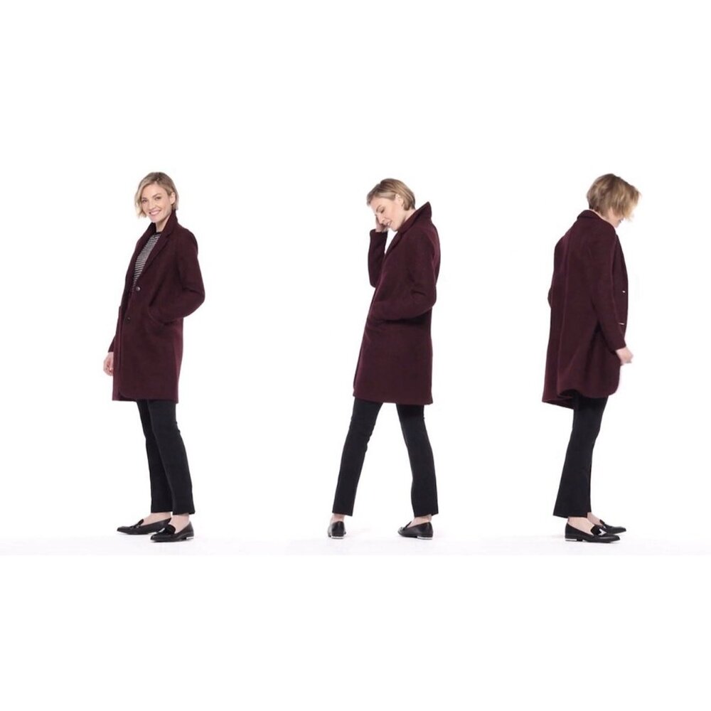Marc NY Paige Wool Boucle Dress Coat Burgundy 16W Tailored Classic NEW $289